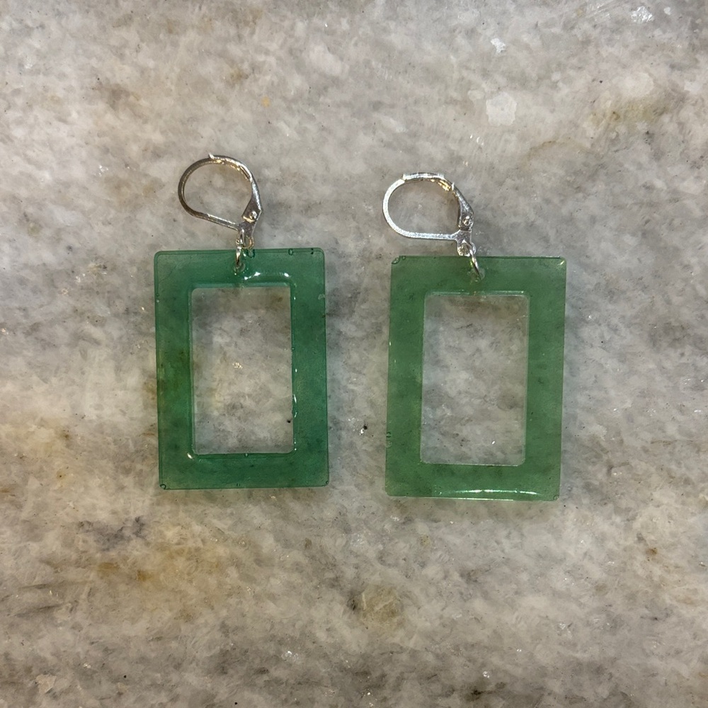 Elegant Green Resin Rectangular Earrings